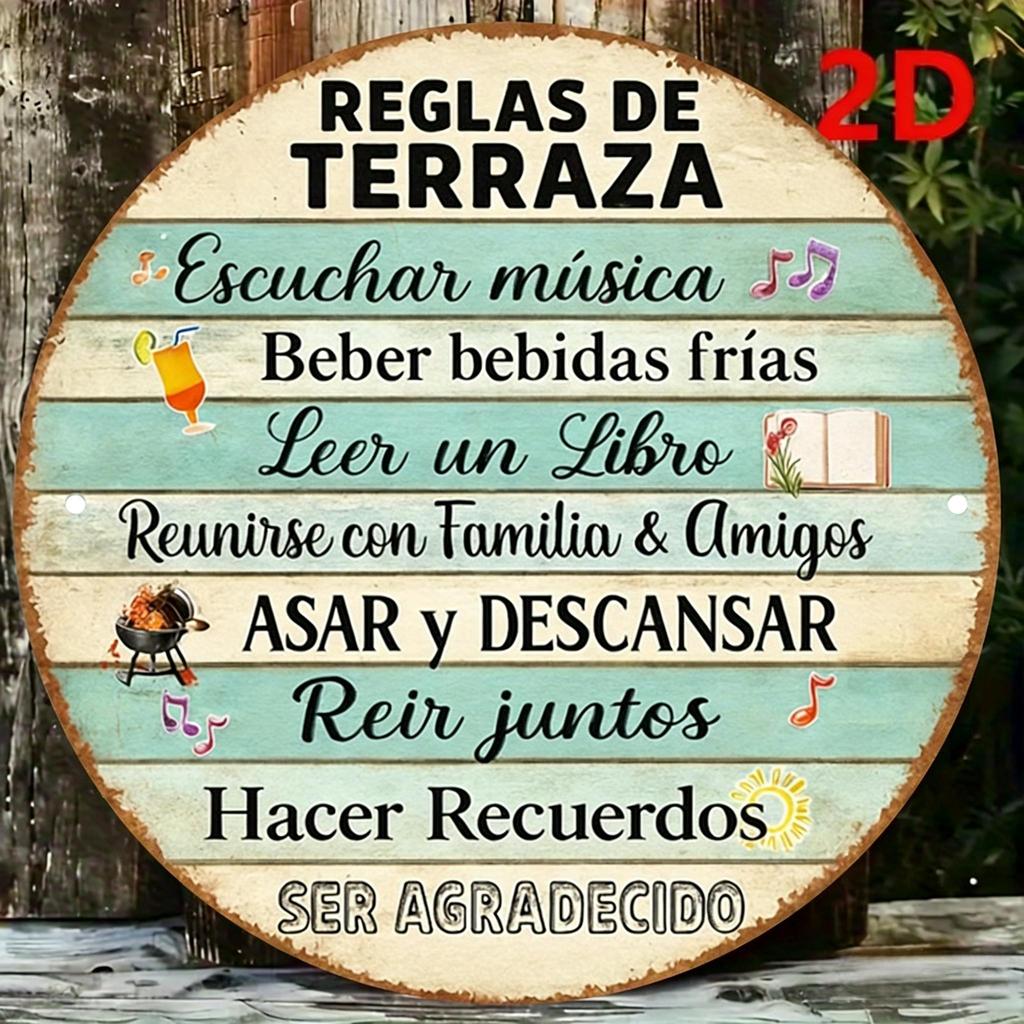 D Flat a Round Wooden Sign a Vintage Plaque with Terrace Rules a Decorative Sign for Courtyards Gardens Balconies