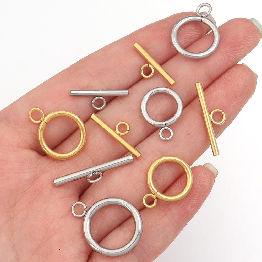 4pcs/lot Stainless Steel IQ Clasp Round Toggle Clasps Gold Silver Color Toggle Connectors for DIY Jewelry Making Necklaces Craft