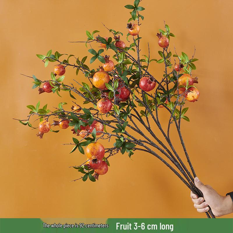 Pomegranate and Persimmon Artificial Flower Branch for Living Room or Dining Table Decoration