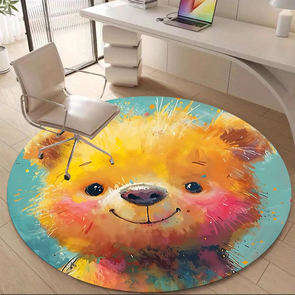 1PC Bear Art Office Round Area Rug, Indoor Mat Suitable ForOffice, Under Office Chairs Bedroom Living Room Home Decor, Room Deco, D022