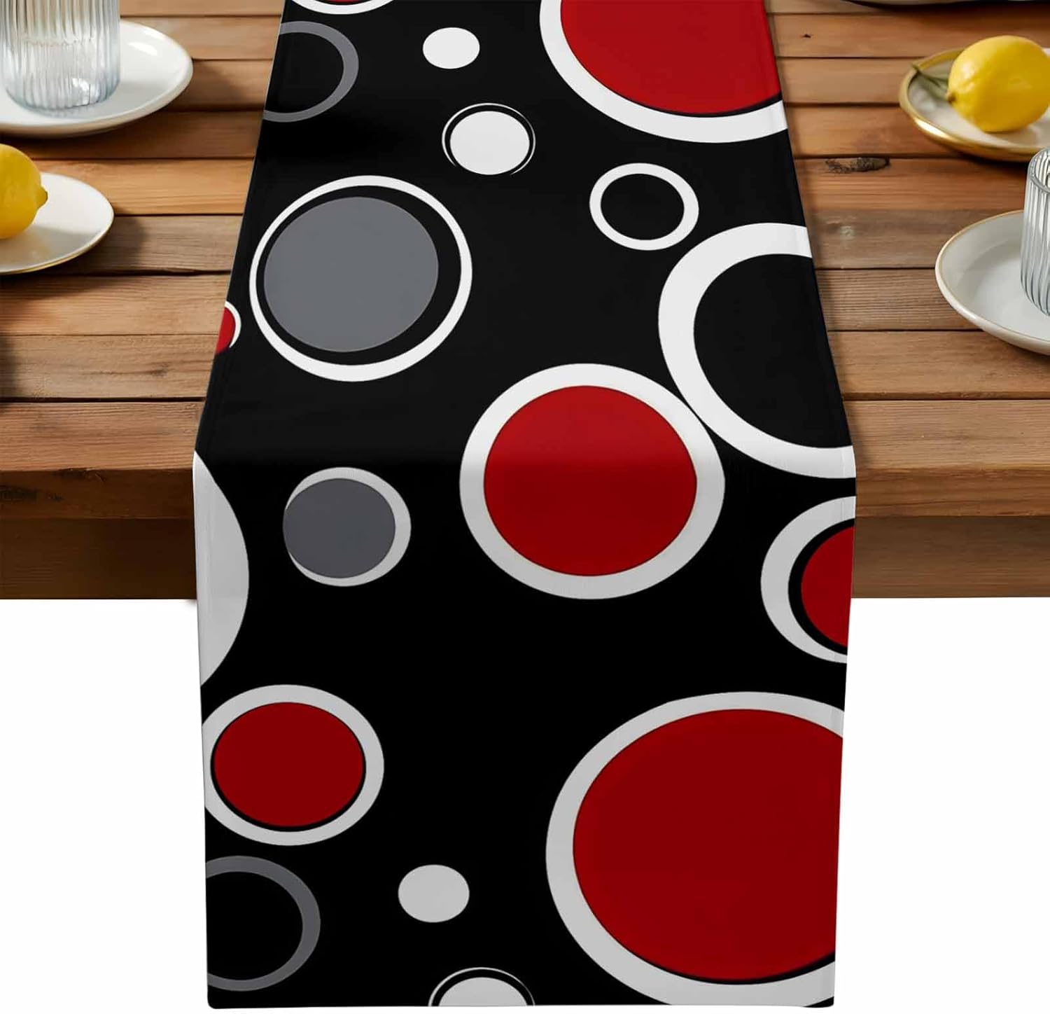 Moderner Abstrakter Geometrischer Kreis Tischläufer Party-Dekoration Wiederverwendbarer Küchen-Esstischläufer für Hochzeits-Feiertags-Tischdekoration 150x33cm