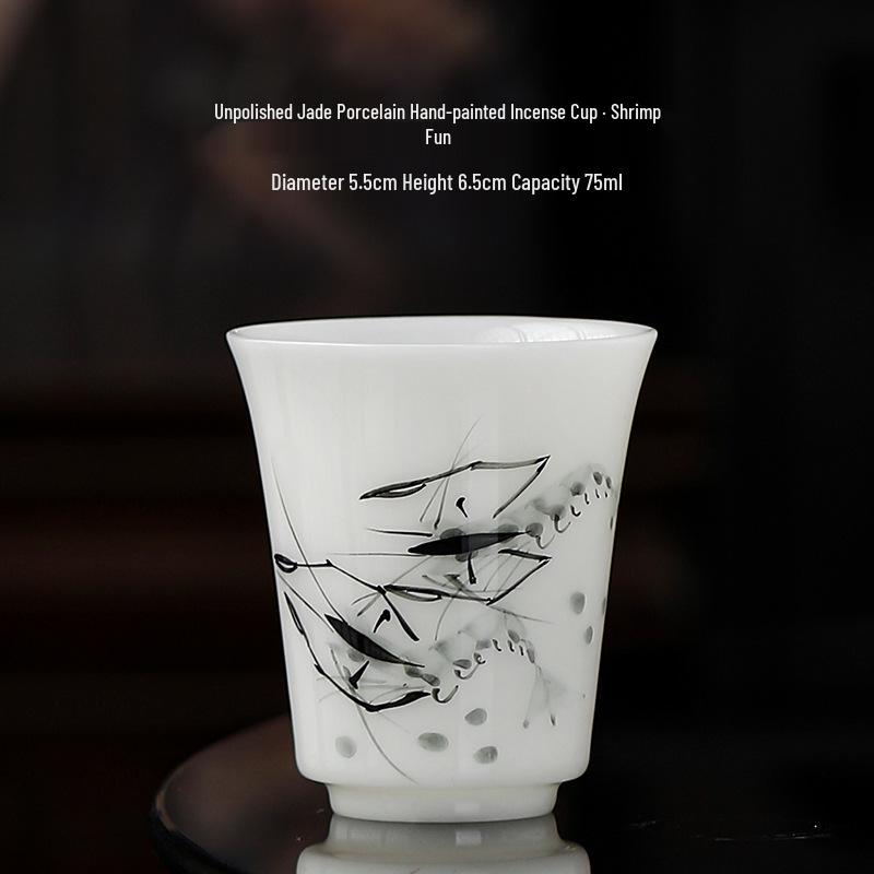 Hand-Painted Raw Jade Porcelain Tea Cup - Underglaze Blue and White Kung Fu Single Cup