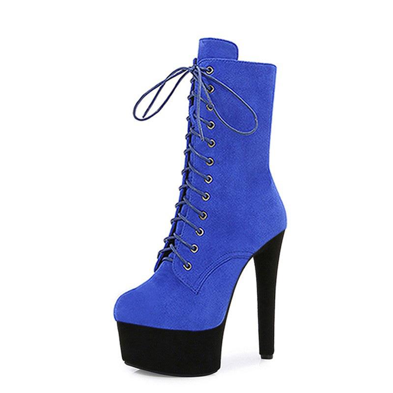 15Cm suede short boots model catwalk shoes women's runway sexy high heels pole dance boots