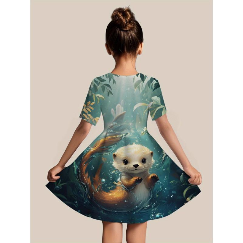 Digital Fashion Fantasy Girl Casual Short Sleeve Dress with Cute 3D Print
