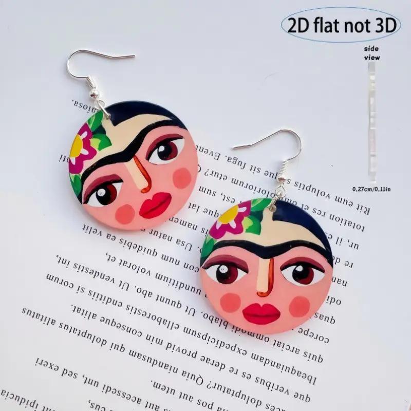 Cross-border new unique cartoon portrait pendant earrings 2D flat acrylic character self-portrait art style earrings