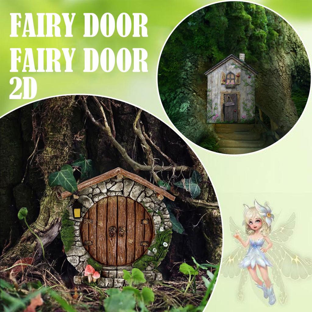 Miniature Fairy Door Figurines Statues for Outdoor Yard Art Garden Tree Decor Accessories With Engraved Design Fairy Garden Door