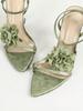 Elegant Flower Decoration High Heeled Sandals Women Green Narrow Band Thin Heel Brand Designer Shoes Sexy Banquet Dress Shoes