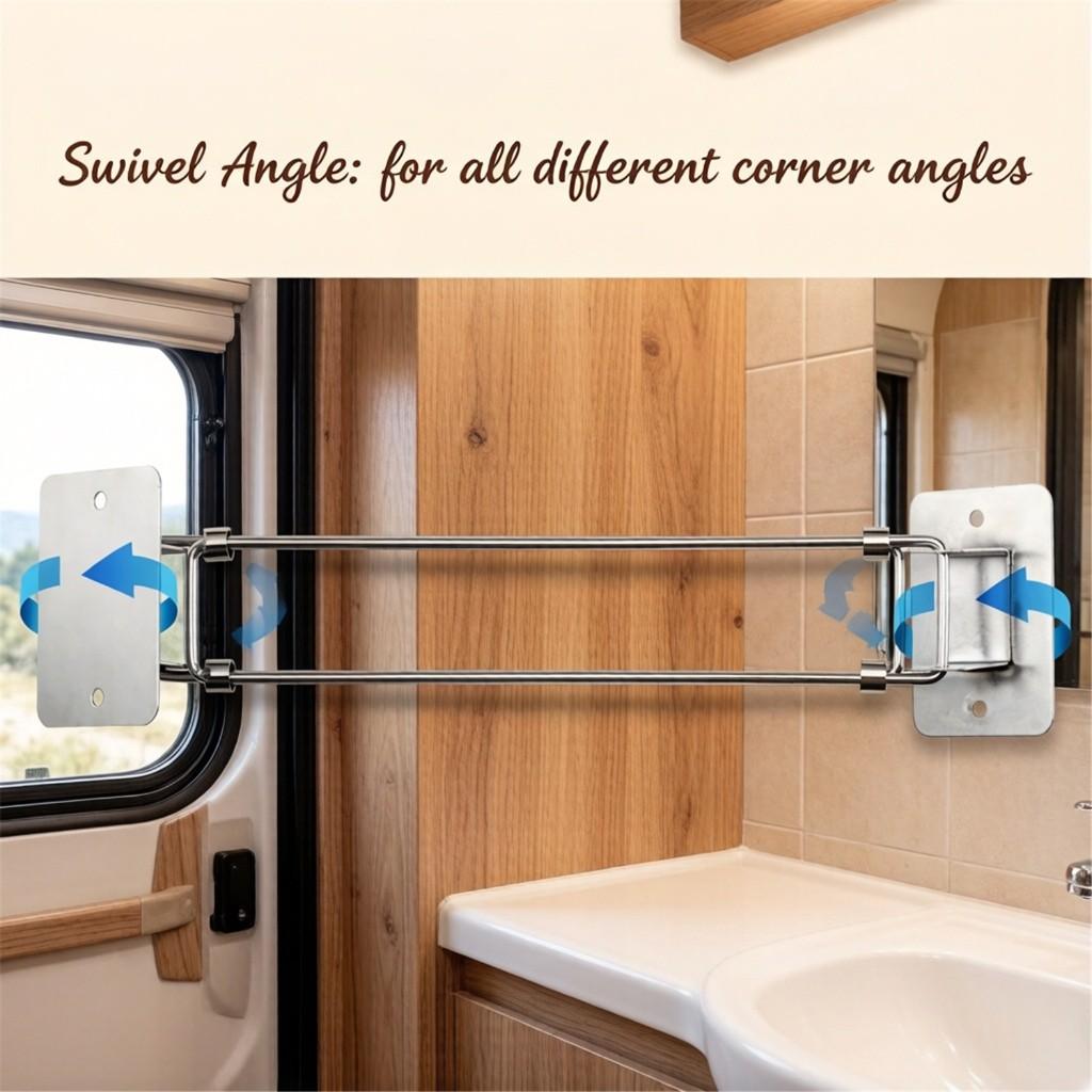 2-Pack RV Shower Corner Storage Rod Extendable 7–13 Inches—An Essential Accessory for RV Bathroom Organization. Adjustable stainless steel rod desig