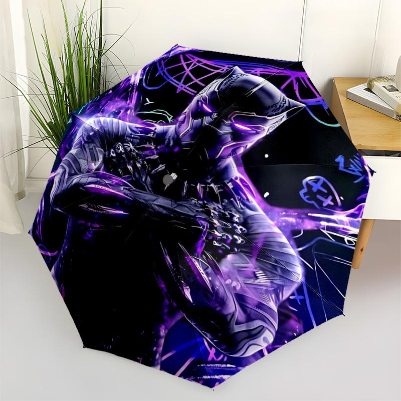 1pc Black Panther, Vibranium Automatic Folding Umbrella - Compact 8-Rib Design, Durable Plastic & Iron, Daily Use Z1230033