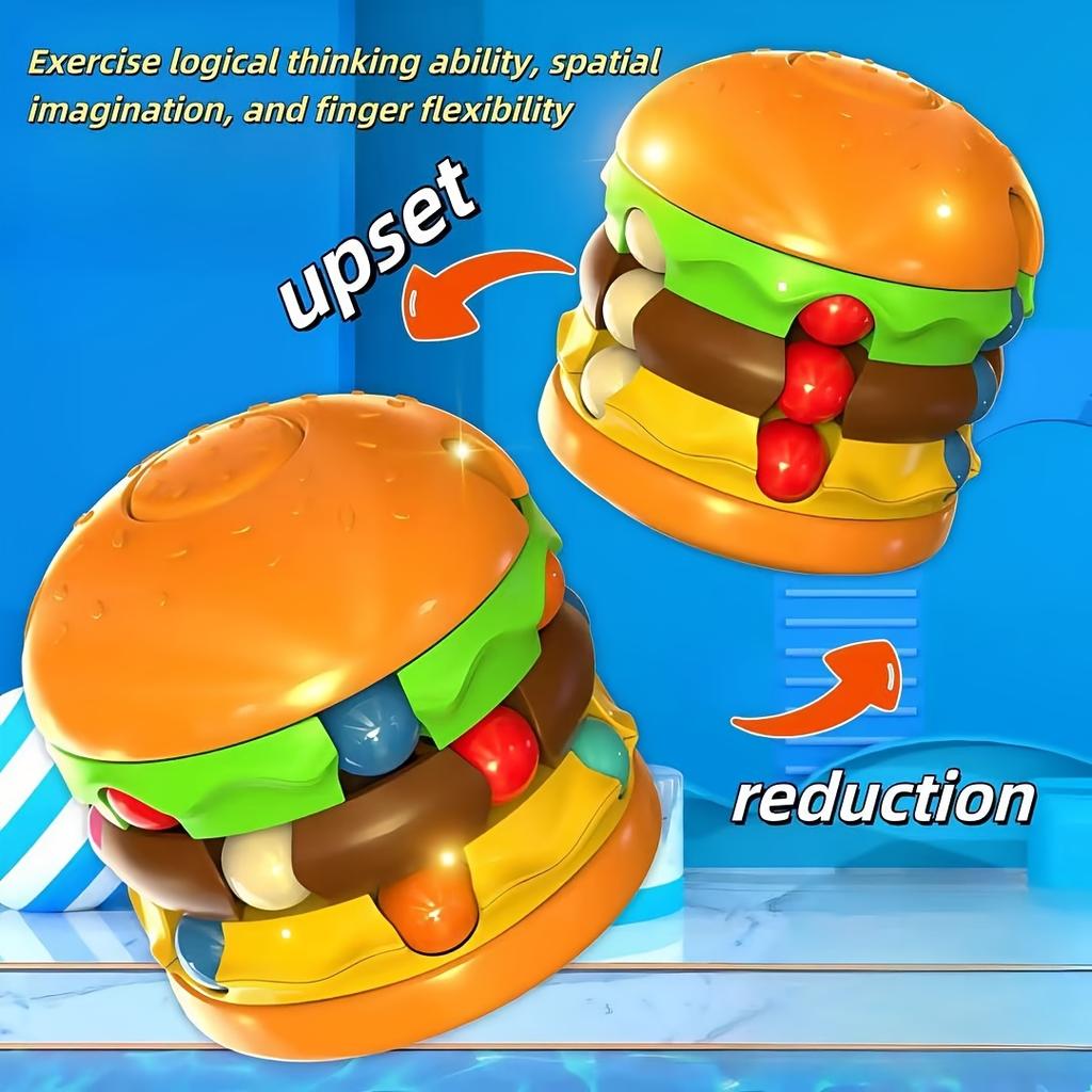 1pc Burger & Fries 360° Rotating Decompression Toy - Colorful Fast Food Shapes, Boosts Logical Thinking, Relax Puzzle for Youngsters & Adults