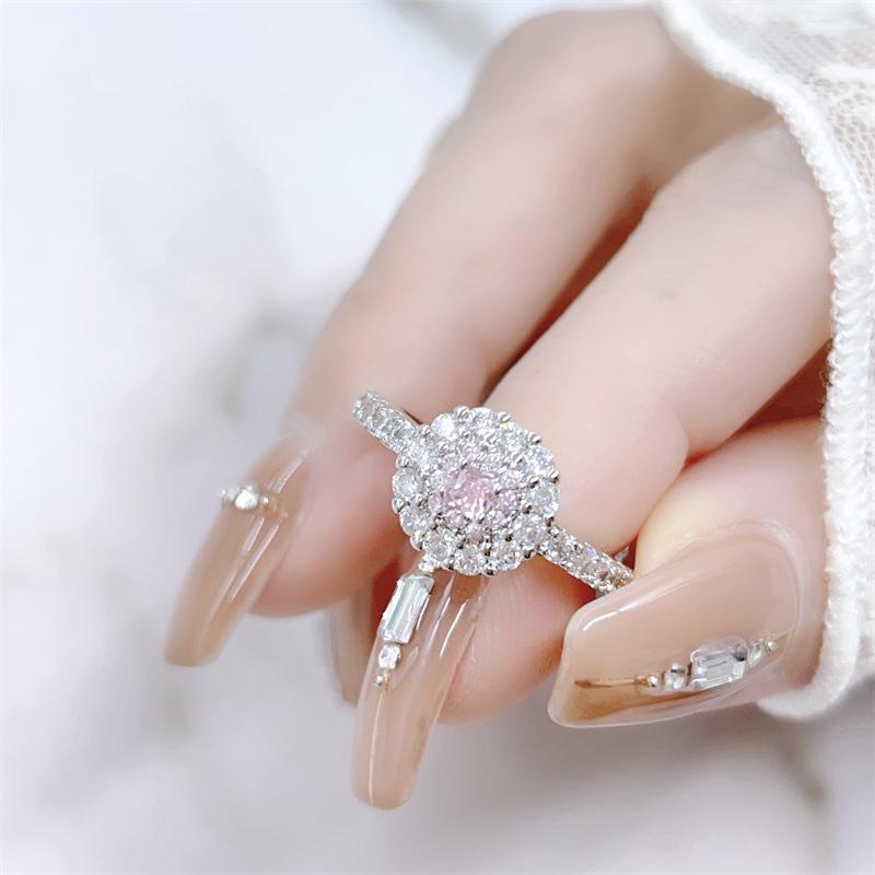 Korean Style Fresh Pink Diamond Ring for Women & Girls - Cute, Versatile Design Adjustable