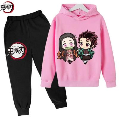 New Demon Slayer Cartoon Children Set Autumn Spring Sweatshirts Pants 2pcs Suit  Kid Boy Girl Clothes Casual Tracksuit