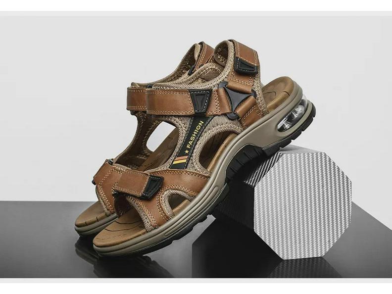 Men's Cross-Border Large Size Breathable Summer Velcro Sandals – Trendy Air Cushion Outdoor Beach Shoes.