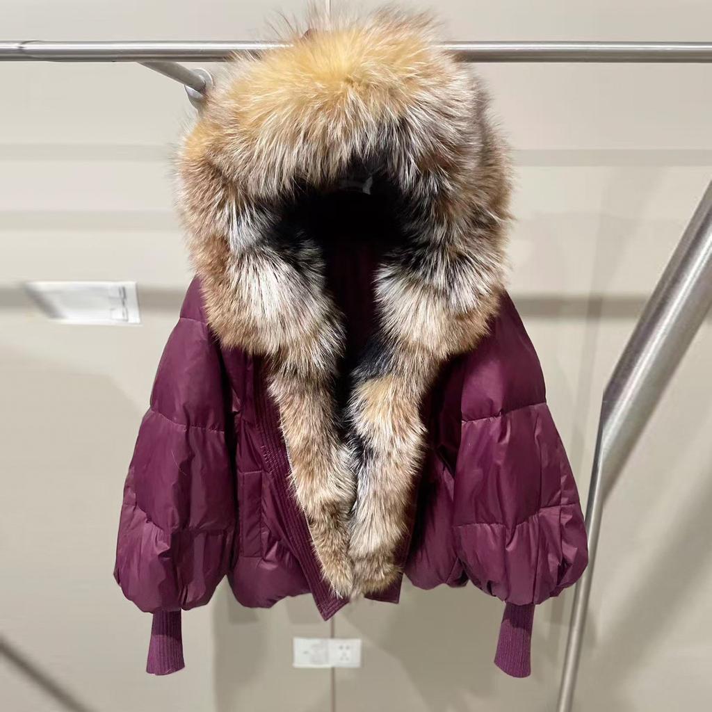 European winter new luxury fox big fur collar down jacket women's short fashion thickened warm hooded jacket