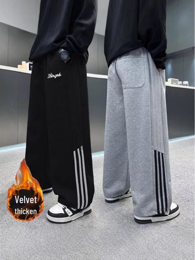 Boys' Casual Sports Sweatpants, 2025 Spring/Autumn Collection, Thickened Velvet, Loose Fit for Youth