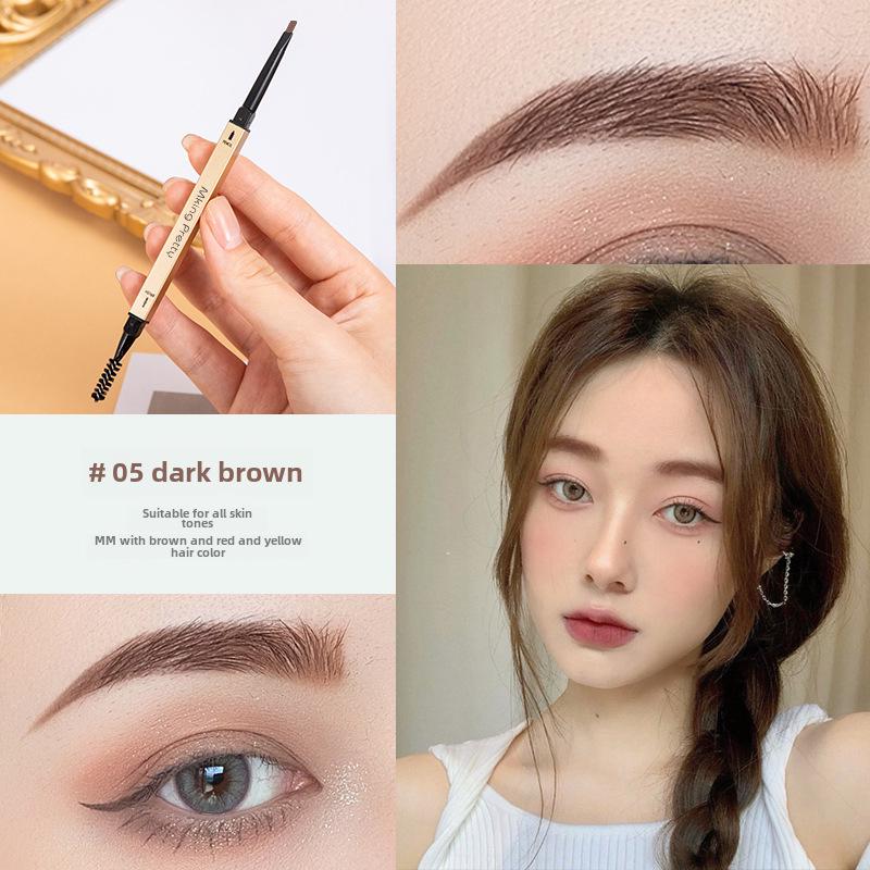 Gold Double-Headed Triangular Eyebrow Pencil: Ultra-Fine, 3D Sketch, Waterproof & Smudge-Proof.