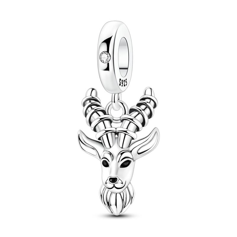 Charme Perle Authentique Argent Sterling 925 Pendentif Antilope Œil Noir Convient pour Bracelet Collier Original Pour Hommes Femmes Bijoux DIY Cadeau
