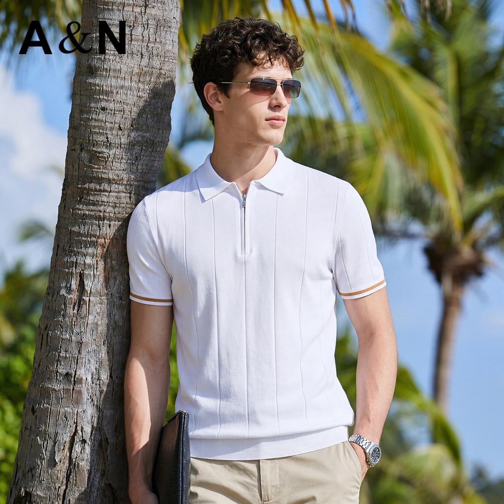 180 Piece Pure Cotton Pit Stripe Texture Short Sleeved Polo Shirt Men's Spring and Summer Knitted Breathable T-shirt