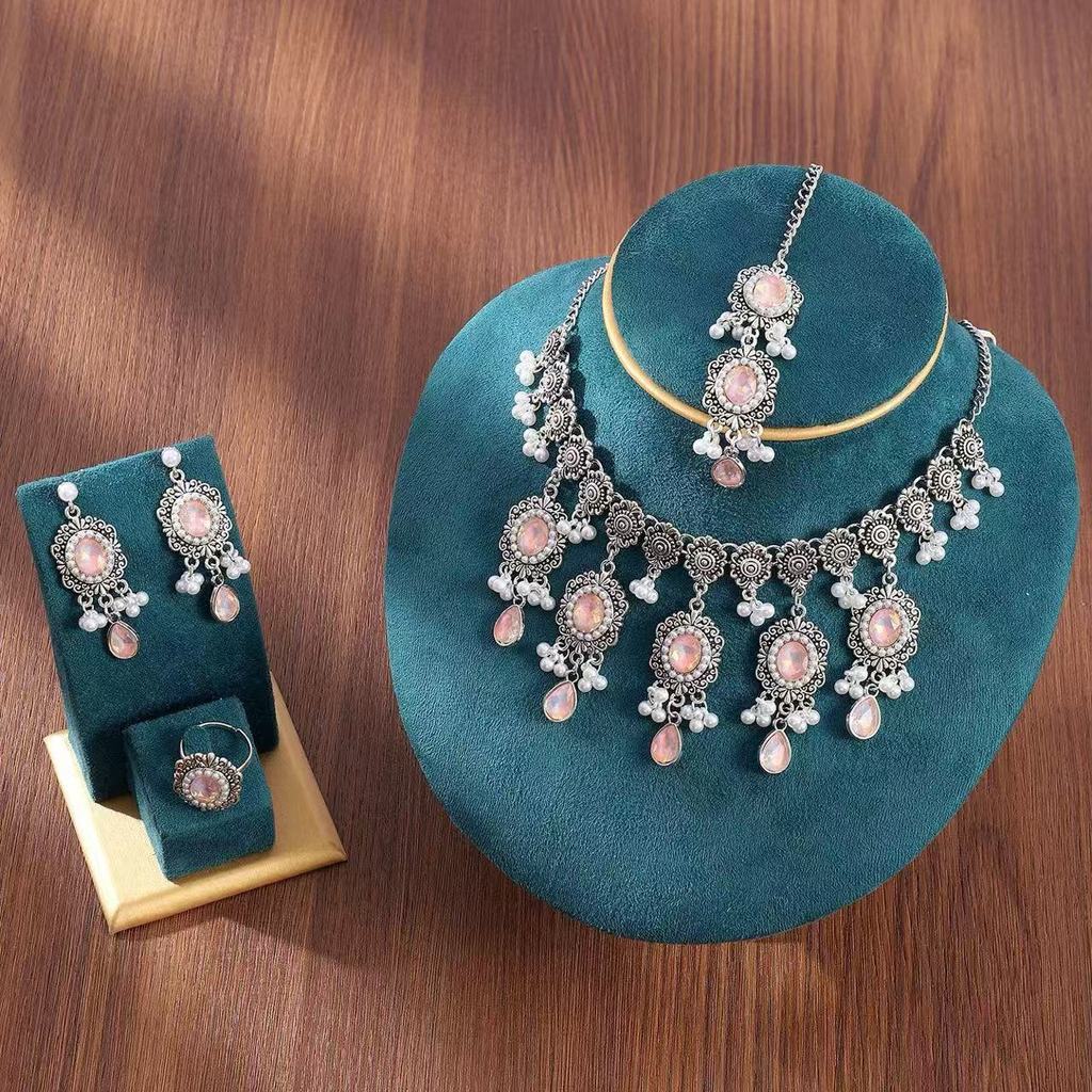 Luxury Water Drop Pendant Necklace With Pearl Tassel Earrings And Rhinestone Set For Women