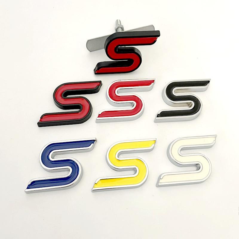 3D Metal S Logo Front Grille Emblem Badge Car Rear Trunk Stickers For Focus Fiesta Escape Ecosport Kuga Mondeo Accessories