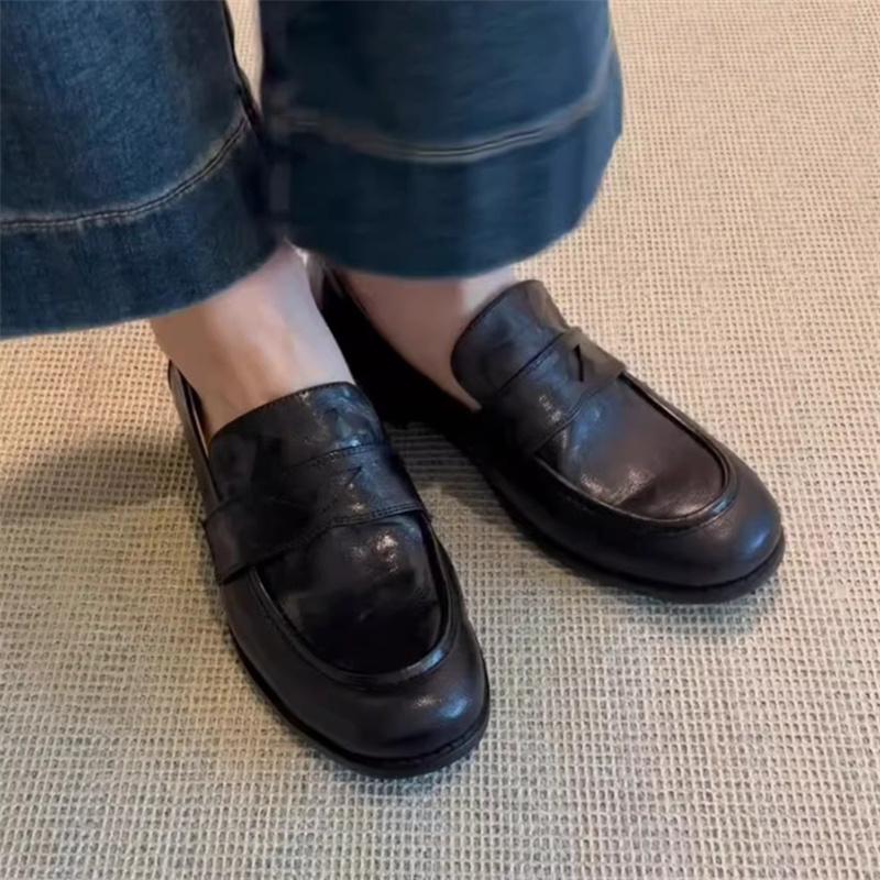 Spring Autumn Retro Women Loafers Shoes Fashion Classic Women New Walking Shoes Women Slip-On British Casual Leather Shoes