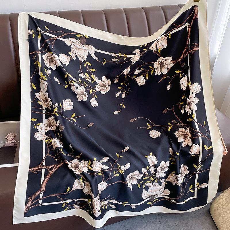 New 30 Colors Twill Silk Scarf Women 90cm Square Hijab Shawls And Wraps Female Foulard Headkerchief Elegant Floral Lady Bandana
