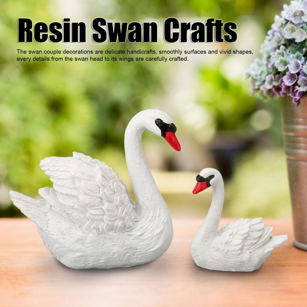 2pcs Resin Swan Couple Figurines White Swan Decorations Cake Topper Set Book Shelf Accents