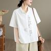 DIMANAF 2026 Women Plus Size New Summer Blouse Shirt Casual Loose Lady Tops Short Sleeve Embroidery Shirts Cotton