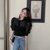 Summer Blouse Women Korean Hollow Out Lace White Women Shirt Short Sleeve Button Loose Shirts Solid Female Tops