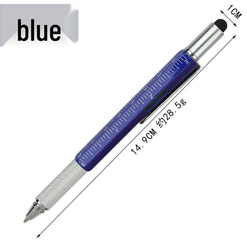 Multifunctional Metal Tool Pen with Level, Scale, Touchscreen Capacitive Tip, and Phillips Screwdriver