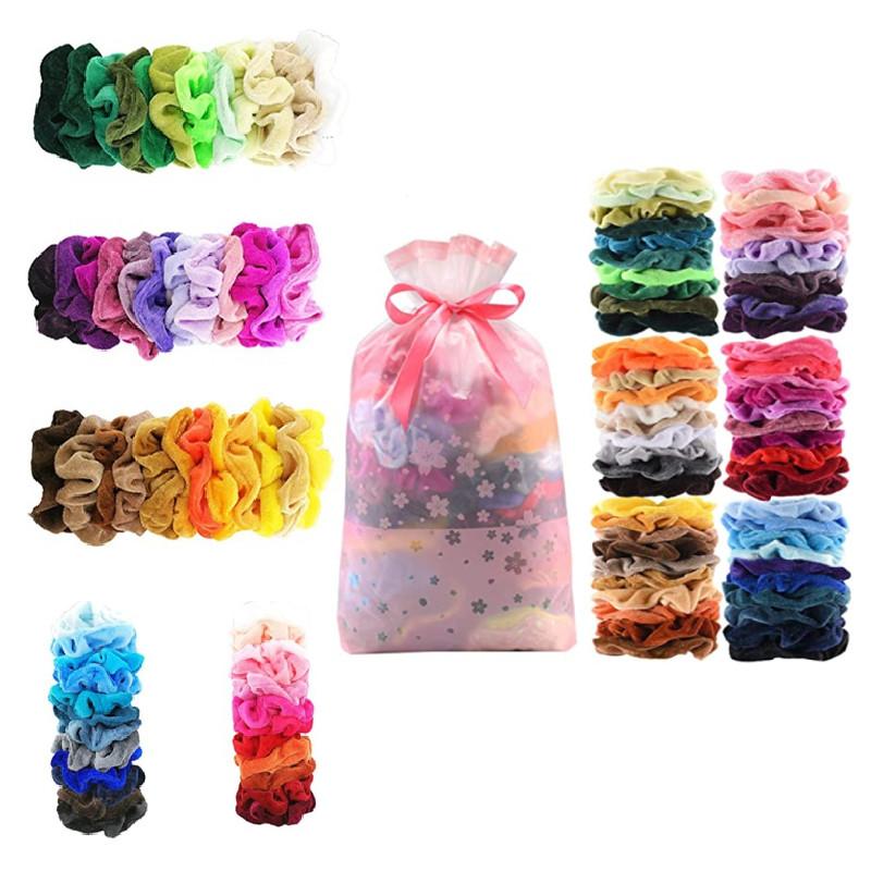 60pcs Premium Velvet Hair Scrunchy Hair Band Women Girls Hair Accessory Bag Gift