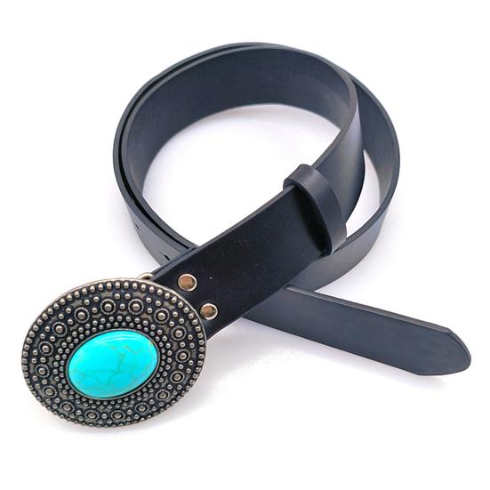 Retro Western Turquoise Belt with Distressed Silver Color Carved Buttons Natural Blue Turquoise Rodeo Style Cowboy Cowgirl Waistband