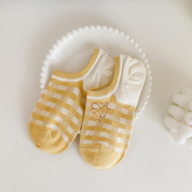 Women's Summer Boat Socks, Sweet Striped Cotton Socks That Won't Fall Off and Invisible Socks, Trendy Shallow Top Low-cut Short Socks