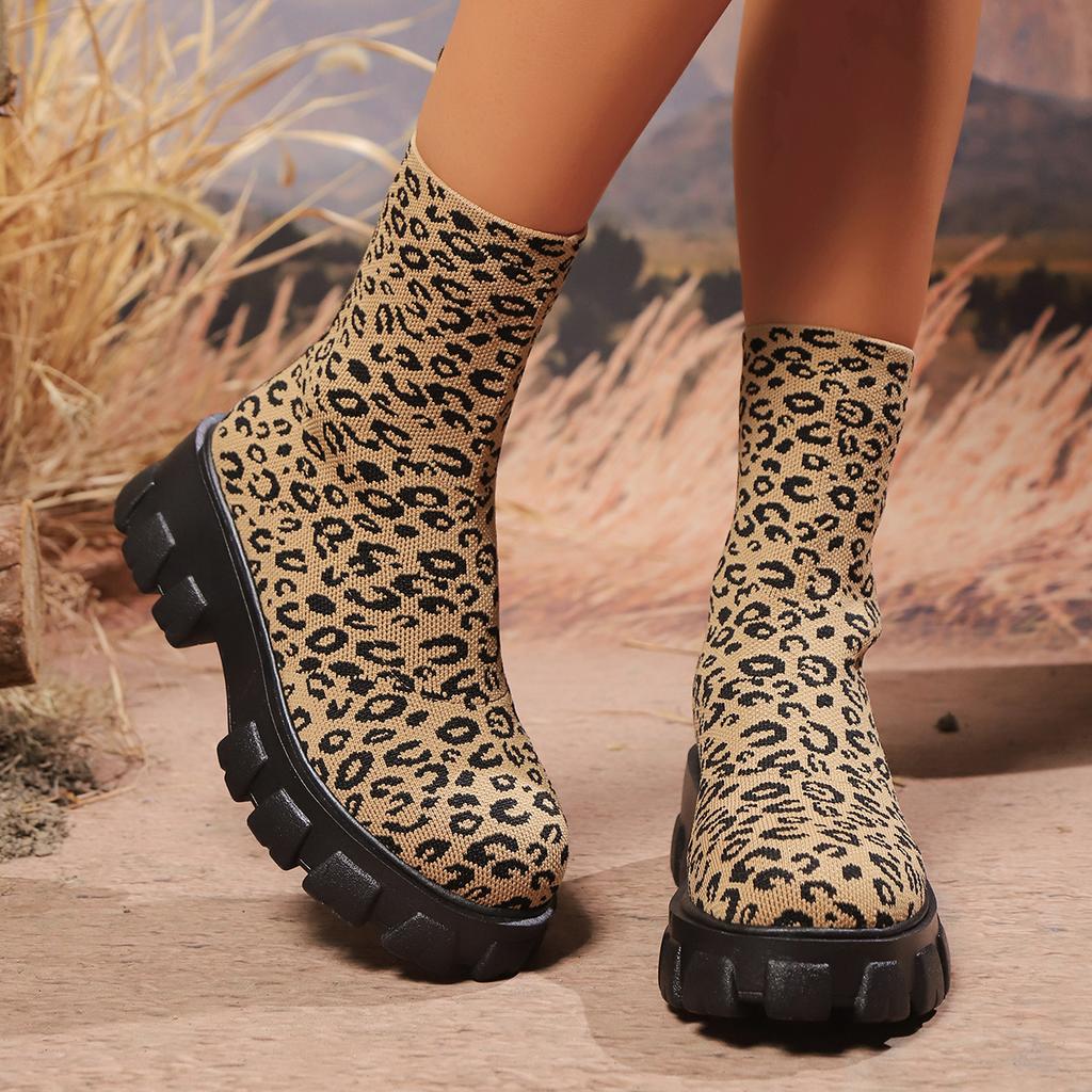 Fashion Winter New Warm Boots Women Fashion Comfortable Ankle Boots Women Casual Trend Leopard Mid Calf Shoes for Women Zapatos De Mujer