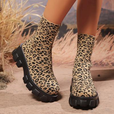 Inverno Nuovi Stivali Caldi Donna Stivaletti Comodi Donna Casual Tendenza Leopardo Scarpe da Donna a Metà Polpaccio Zapatos De Mujer
