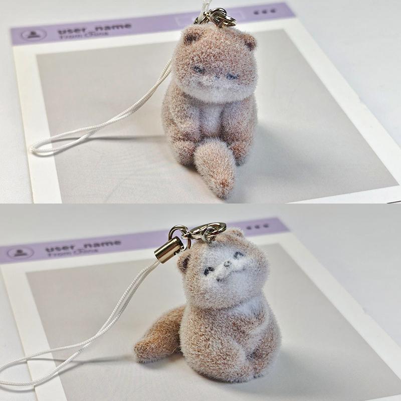 Lovely 3D Flocked Otter Pendant Keychain Cute Cartoon Backpack Charm  Animal Keyring Bag Hanging Decoration Accessories
