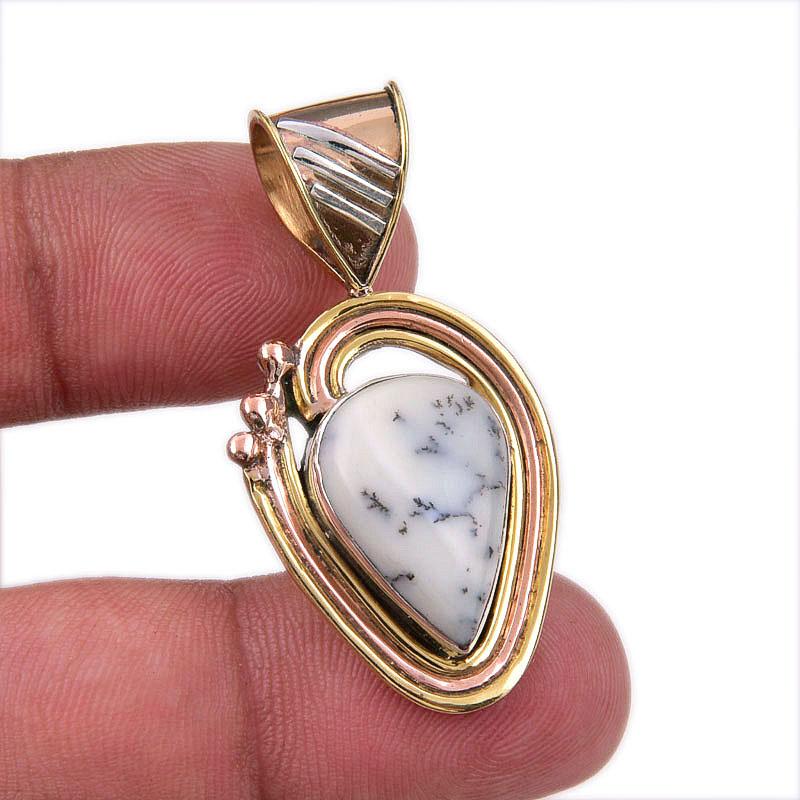 

Natural Dendrite Opal 925 Solid Sterling Silver Gift TwoTone Pendant 1.75 U0S66