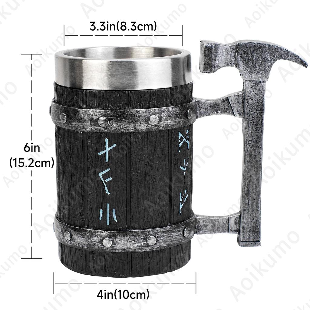 600ML Viking Mug Collection 304 Stainless Steel Insert Resin Beer Danegeld Tankard Coffee Beer Mugs Cup Halloween Friends Gift