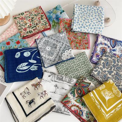 Cotton And Linen Small Square Scarf Silk Scarf Women'S Spring And Autumn New Style Artistic And Versatile Fashionable Temperament Headband Scarf