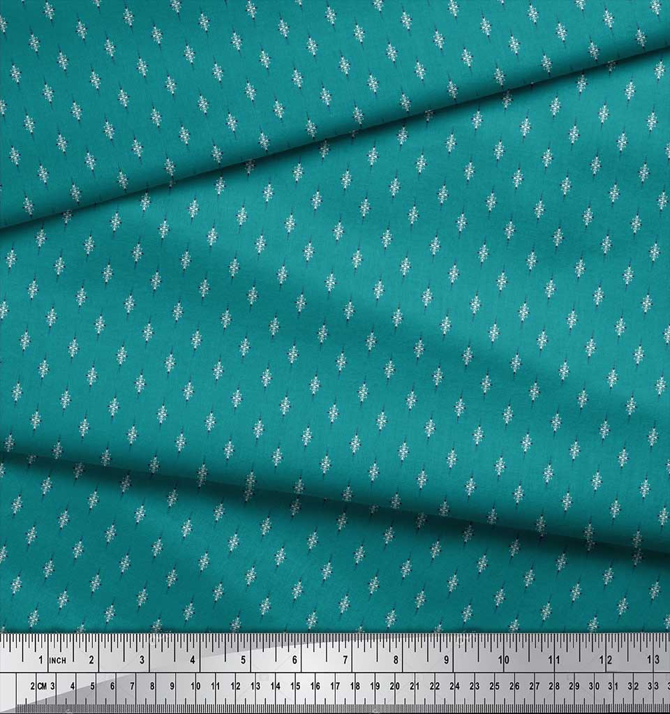 Soimoi Japan Crepe Satin Fabric Dot & Leaves Small Motif Shirting Print Fabric by the Metre 42 Inch
