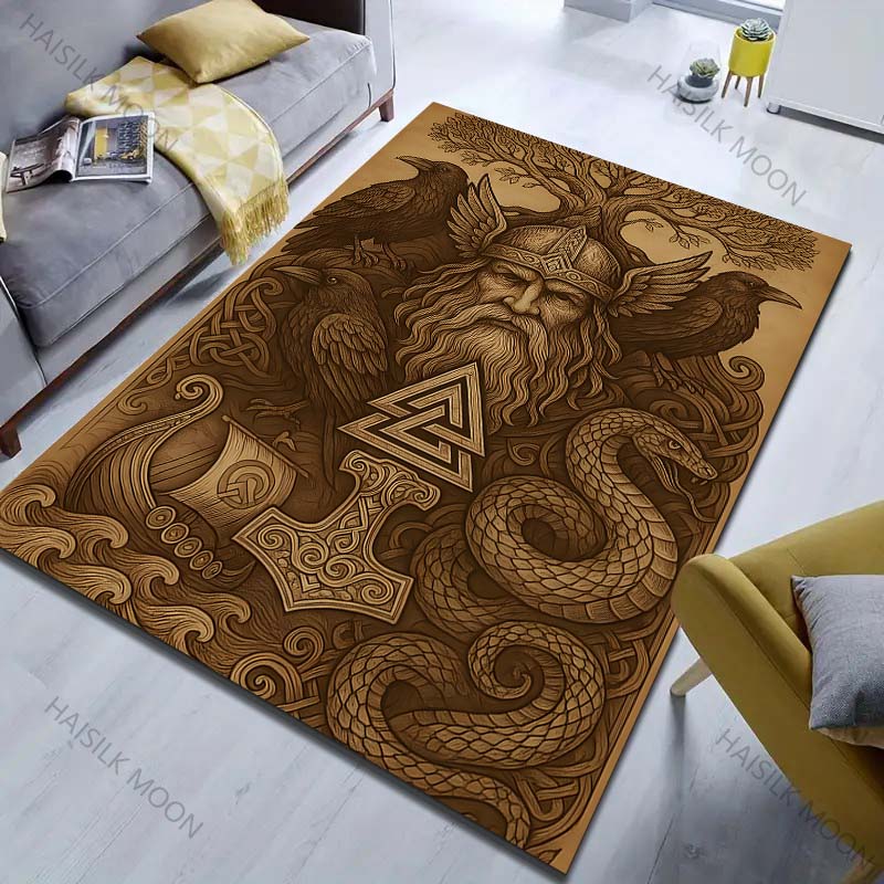Retro Viking Print Carpet for Bedroom Living Room Bedside Sofa Floor Mat Modern Home Decor Area Rug Large Size Machine Wash