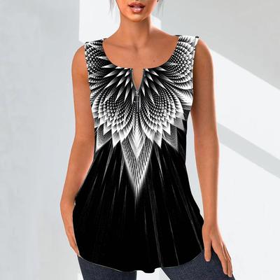 Women's Fashion V Neck Shirts Casual Tops T-shirt Ladies 3D Blue Beam Print Vest Plus Size Sleeveless Blouse Tank Tops