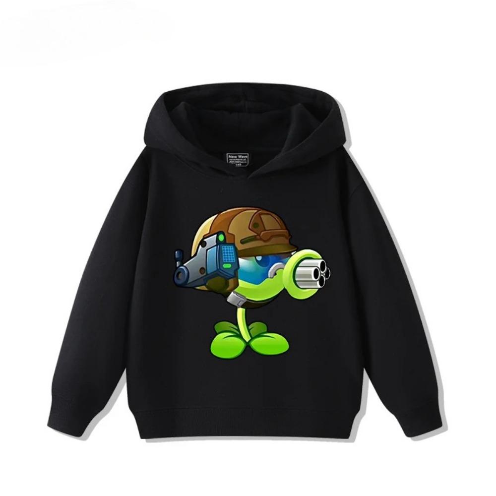 2025 Autumn/Winter New Children's Long Sleeve Top Plant Wars Zombie Printed Street Fashion Boys and Girls Hooded Sports Shirt