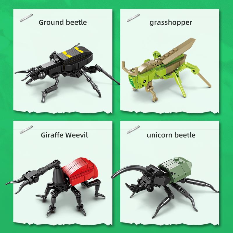 Mini Insect Series Building Block Grasshopper Unicorn Scarab Cute Little Animal Assembly Bricks Toys Children's Chritstmas Gift