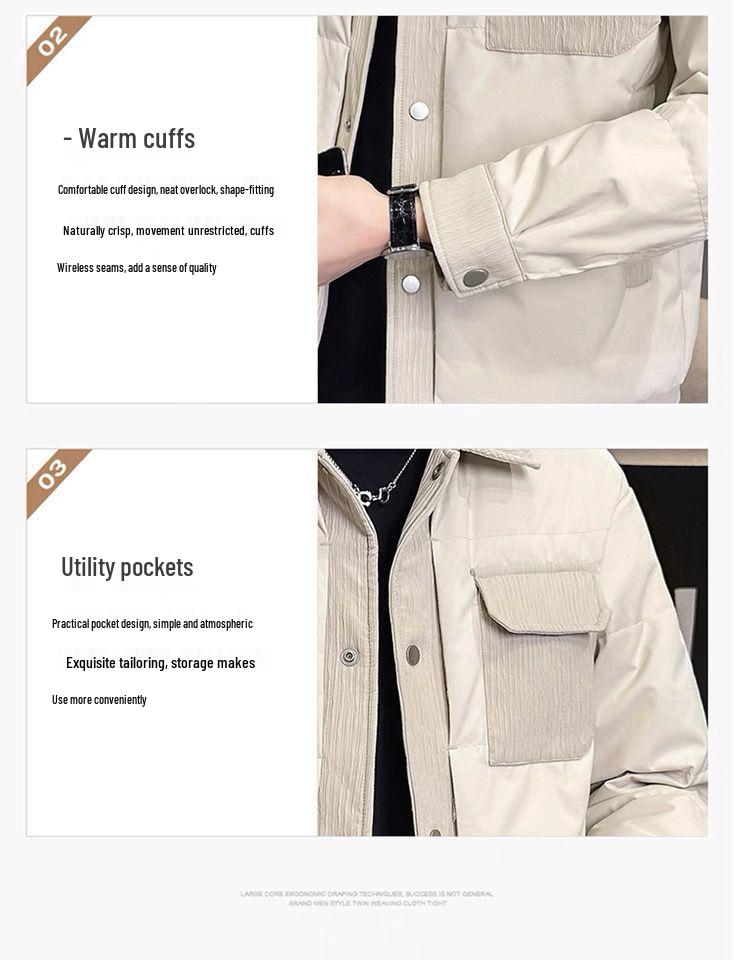 Men's Lightweight Warm Lapel Down Jacket, Winter 2025 White Duck Down Shirt Outerwear