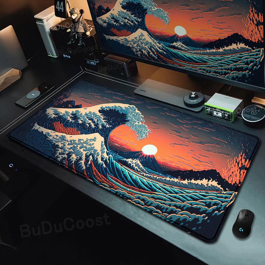 Japanese The Great Wave of Kanagawa Large Gaming Mousepad 800x300mm Gamer Keyboard Lock Edge Desk Mats Office Laptop Accessories