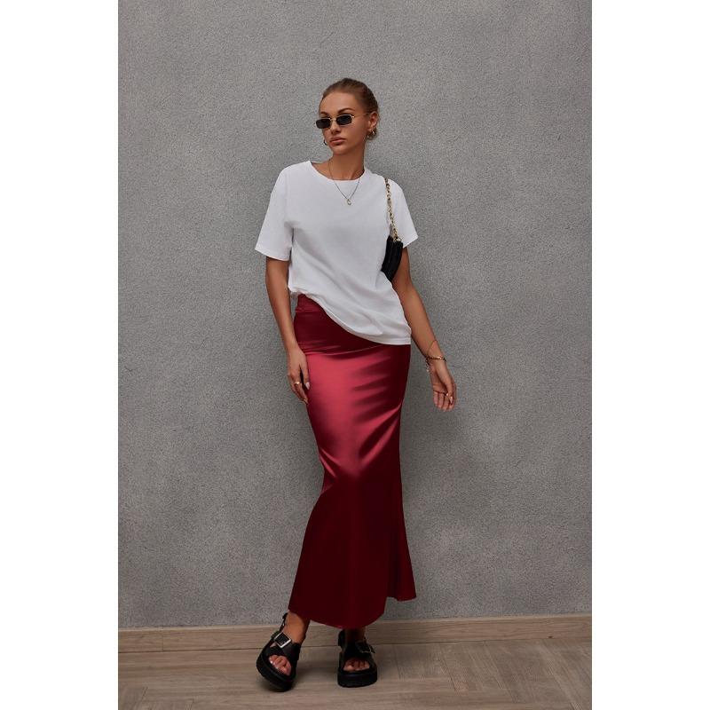 Primavera Estate Sottogonna in Seta Simulata Sottogonna in Raso per Donna Casual Colore Ding Bun Gonna Fianchi