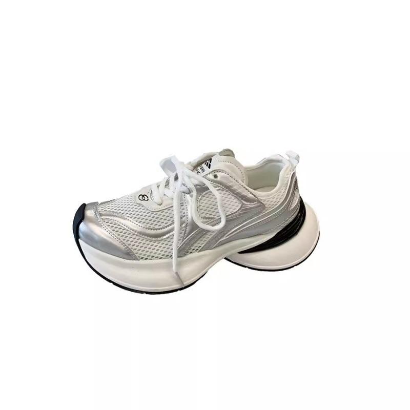 Daddy shoes women's new summer thin breathable mesh women's shoes thick-soled silver sports and leisure shoes