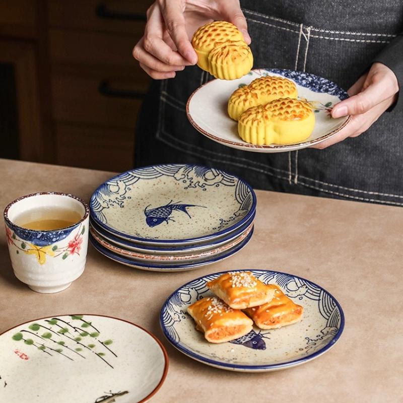 BEPAN 1PC Ceramic Plate Retro Japanese Sushi Plate Household Tableware Small Dessert Cake Dessert Artistic Sense