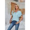 New Fashion Women's Lace V-neck Loose T-shirt Solid Color Ruffled Sleeves Spring Summer